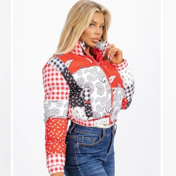 #127 🌻Paisley Puffer Bandana Jacket with Stand-up Collar - Picture 1 of 5